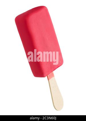 Bar à crème glacée rose avec goût fraise sur un bâton Banque D'Images