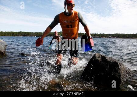 Utö, Suède 2011-09-05 Ö à Ö est une compétition de natation annuelle récurrente qui a lieu le premier lundi de septembre dans l'archipel de Stockholm, de Sandhamn à Utö. Photo Jeppe Gustafsson Banque D'Images