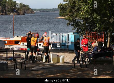 Utö, Suède 2011-09-05 Ö à Ö est une compétition de natation annuelle récurrente qui a lieu le premier lundi de septembre dans l'archipel de Stockholm, de Sandhamn à Utö. Photo Jeppe Gustafsson Banque D'Images