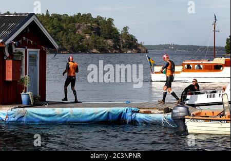 Utö, Suède 2011-09-05 Ö à Ö est une compétition de natation annuelle récurrente qui a lieu le premier lundi de septembre dans l'archipel de Stockholm, de Sandhamn à Utö. Photo Jeppe Gustafsson Banque D'Images