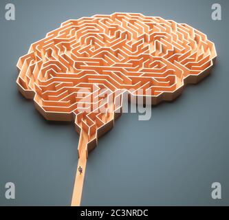 Labyrinthe en forme de cerveau. Image conceptuelle de la science et de la médecine. Illustration 3D. Banque D'Images