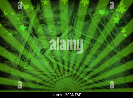 Dollars. Arrière-plan rayons et étoiles. Banque D'Images