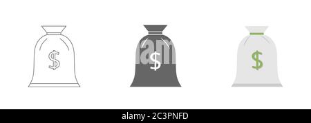 Ensemble d'icônes de sac de dollars Illustration de Vecteur
