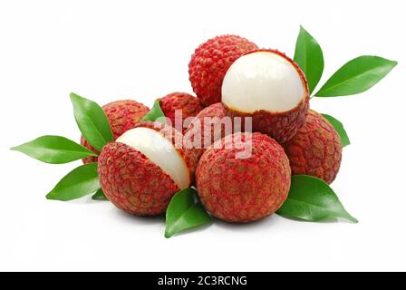 Litchi, litchi fruits isolés sur fond blanc Banque D'Images