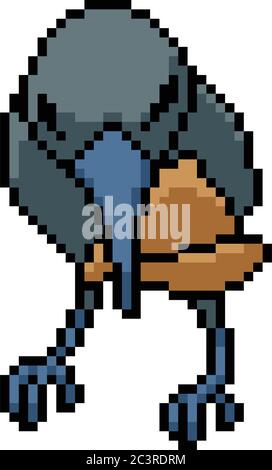 vecteur pixel art crow manger insecte isolé dessin animé Illustration de Vecteur