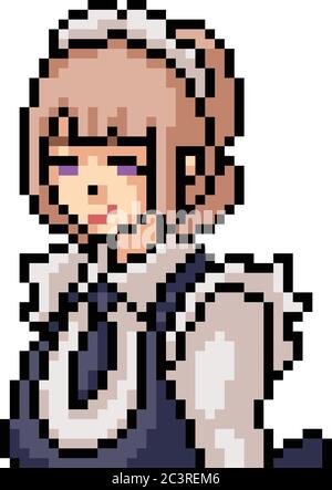 vecteur pixel art anime fille isolé dessin animé Illustration de Vecteur