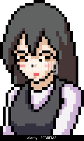 vecteur pixel art anime fille isolé dessin animé Illustration de Vecteur