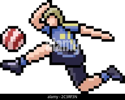 vecteur pixel art garçon jouer football bande dessinée isolée Illustration de Vecteur