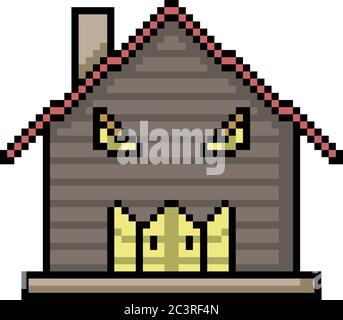 vector pixel art hanté maison maison caricature isolée Illustration de Vecteur