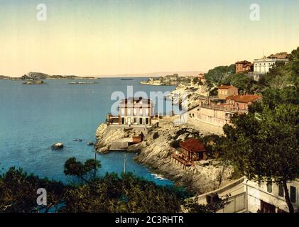 Corniche Road, du restaurant Roubion, Marseille, France, vers 1900 Banque D'Images