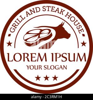Logo « Grill and Steak House ». Restaurant-grill rétro Emblem. Illustration du vecteur graphique Steak Illustration de Vecteur