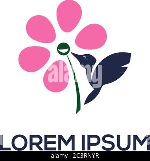 illustration du logo d'oiseau humming, modèle de logo de fleur et d'oiseau peut être utilisé pour votre marque, votre identité de marque ou votre marque commerciale Illustration de Vecteur