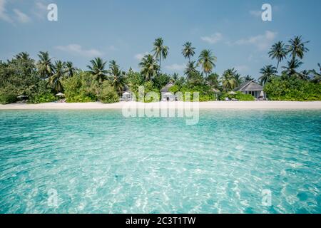 Magnifique plage tropicale bannière paysage. Concept de fond panoramique large de palmiers à sable blanc et coco. Une plage incroyable pour des vacances d'été Banque D'Images