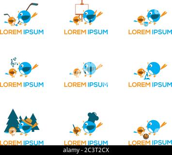 Bonne qualité de temps maman et enfants, heureux enfants oiseaux ensemble d'animaux de dessin animé Illustration de Vecteur