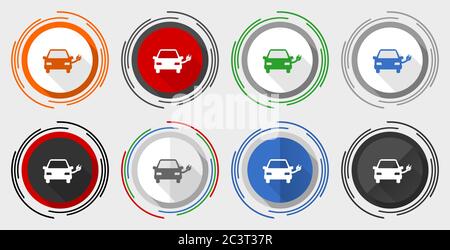 Voiture électrique, icônes vecteur de puissance, ensemble de boutons web colorés en eps 10 Illustration de Vecteur