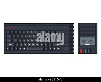 Ancien ordinateur personnel avec cassette de clavier Illustration de Vecteur