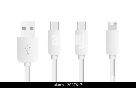 Jeu d'interfaces USB Lightning, Mini USB, micro USB et USB type C. Illustration de Vecteur