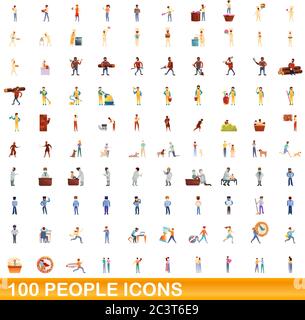 100 personnes icons set. Cartoon illustration de 100 personnes icônes vector set isolé sur fond blanc Illustration de Vecteur