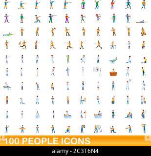 100 personnes icons set. Cartoon illustration de 100 personnes icônes vector set isolé sur fond blanc Illustration de Vecteur