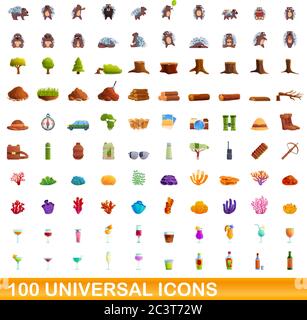 100 icônes universelles set. Cartoon illustration de 100 icônes universelles vector set isolé sur fond blanc Illustration de Vecteur