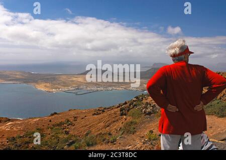 Vue imprenable sur île de Graciosa de Mirador del Rio, Lanzarote, Canaries, Espagne, Lanzarote, Europe Banque D'Images