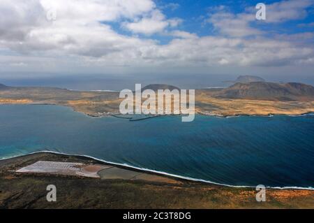 Vue imprenable sur île de Graciosa de Mirador del Rio, Lanzarote, Canaries, Espagne, Lanzarote, Europe Banque D'Images