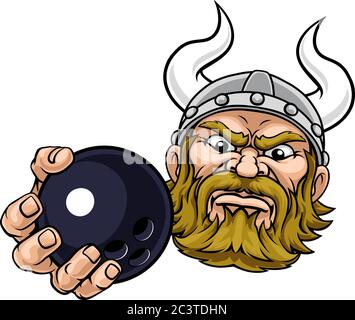 Viking Ten PIN Bowling ball Sports Mascot Cartoon Illustration de Vecteur