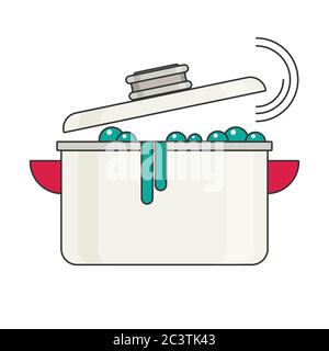 Eau bouillante dans la casserole. Vecteur plat. Illustration de Vecteur