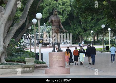 Statue du gouverneur de la Nouvelle-Galles du Sud, Grand général Lachlan Macquarie, à Hyde Park, Sydney, Australie. Crédit : Richard Milnes/Alamy Banque D'Images