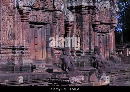 Pendant la pandémie du coronavirus, les temples d'Angkor sont désertés, ici les ruines vides de Banteay Srei attendent le retour des touristes. Parc archéologique d'Angkor, province de Siem Reap, Cambodge. 20 juin 2020. © Kraig Lieb Banque D'Images