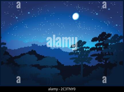 Illustration vectorielle stylisée sur le thème d'une belle forêt la nuit. Sans couture horizontale si nécessaire Illustration de Vecteur