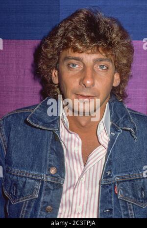 Barry Manilow rencontre la presse à Londres avant son concert au Palais de Blenheim le 27 août 1983 Banque D'Images