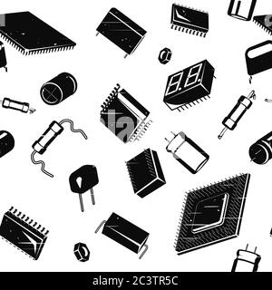 Illustration stylisée sans couture dans toutes les directions des composants électroniques et des circuits dans un style rétro Illustration de Vecteur