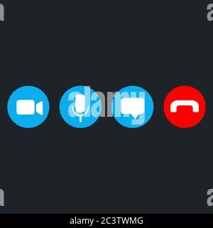 Icônes d'appel vidéo définies sur le dos bleu Illustration de Vecteur
