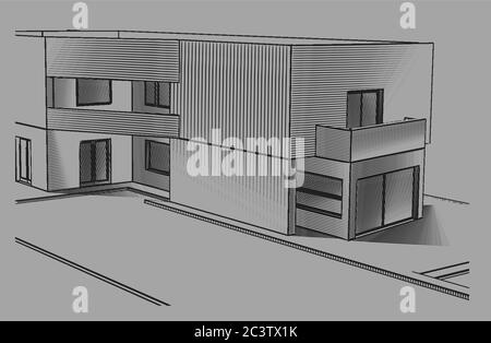 Illustration vectorielle stylisée d'un croquis de maison moderne Illustration de Vecteur