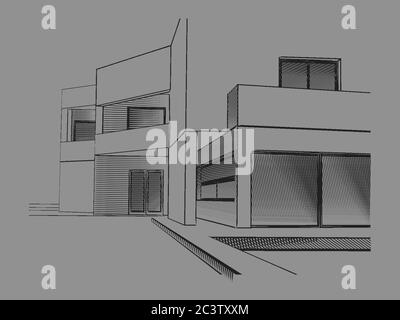 Illustration vectorielle stylisée d'un croquis de maison moderne Illustration de Vecteur