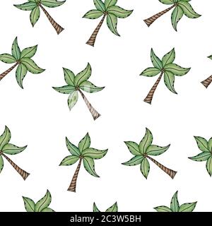 motif tropical sans couture avec palmiers simples, jolie illustration dessinée à la main pour les fonds, le tissu ou les projets d'emballage Banque D'Images