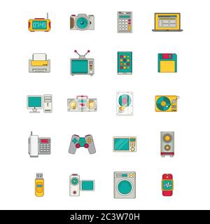 Jeu d'icônes de gadgets et d'électronique Illustration de Vecteur