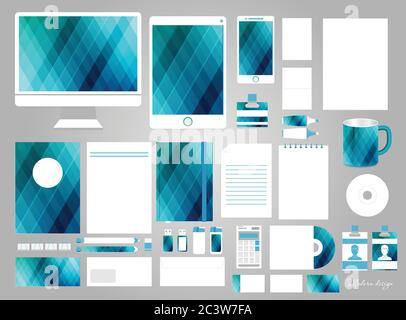 Modèle d'identité d'entreprise défini. Maquette de papeterie d'affaires. Design de marque. Arrière-plan géométrique coloré. Illustration de Vecteur