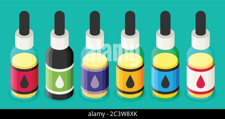 Bouteille de liquide électronique isométrique vectoriel pour le vapotage Illustration de Vecteur