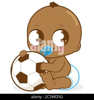 Un adorable bébé afro-américain jouant avec un ballon de football. Banque D'Images