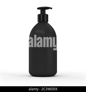 Flacon en plastique noir avec distributeur pour cosmétique - maquette.3d illustration Banque D'Images