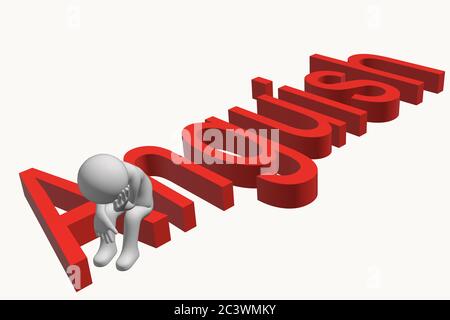 Personnage anonyme assis sur un mot angoissé Banque D'Images