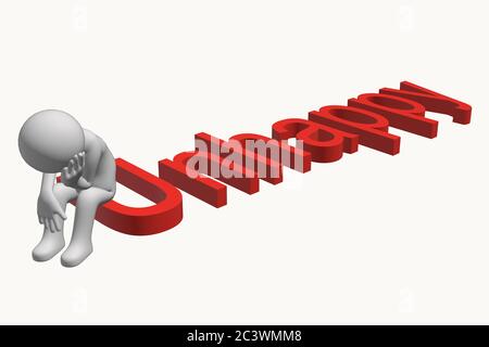 Personnage anonyme assis sur un mot malheureux Banque D'Images