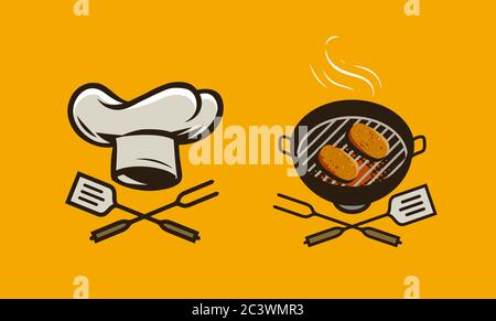 Logo ou étiquette alimentaire. Barbecue, illustration vectorielle barbecue Illustration de Vecteur