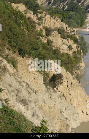 Côté de falaise érodé dans le canyon de Valea Putnei, comté de Vrancea, Roumanie Banque D'Images