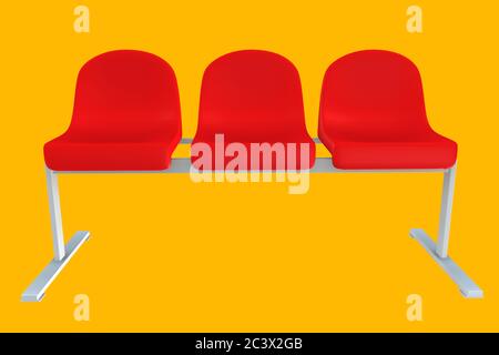 chaise publique, banc de couleur rouge vide sur fond jaune - rendu 3d Banque D'Images