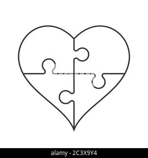 Contour du coeur en forme de puzzle sur fond blanc. Quatre pièces de scie sauteuse. Cœur sain, cardiologie. La convivialité, l'unité, l'amour. Vecteur Illustration de Vecteur