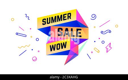 Soldes d'été. bannière 3d avec texte Summer sale Wow Illustration de Vecteur