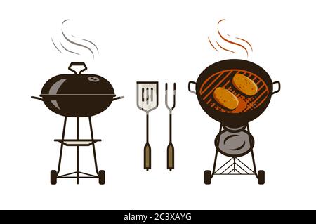 Logo ou étiquette barbecue. Brazier, illustration du vecteur alimentaire Illustration de Vecteur